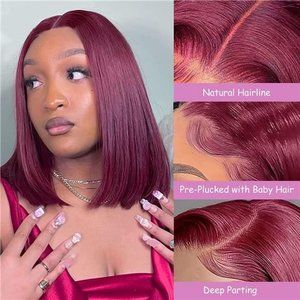 Burgundy Bob Wig Human Hair 13x4 150 Density 99j Bob Lace Front Wig